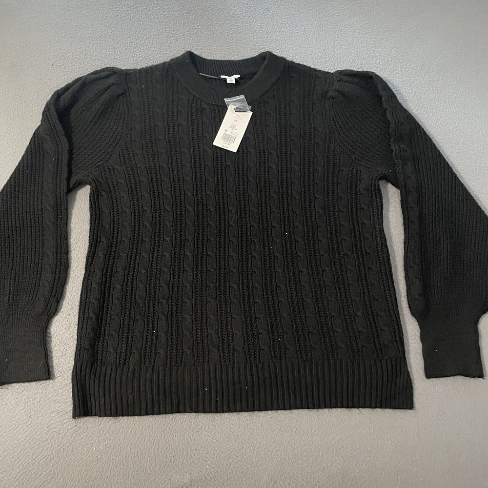 Crown & Ivy Women's Plus Sz 2X Black Pullover Sweater Cable Knit Crew Neck
